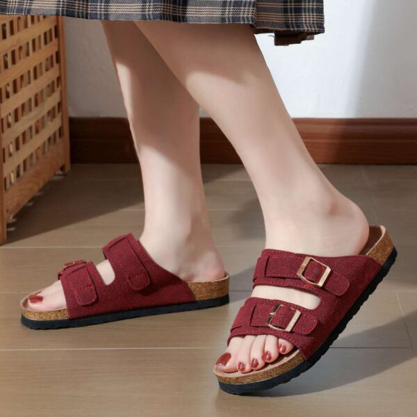 Shuta Premium New urban sandals Suede Buckle Cork Sole Women's flat sandals with box